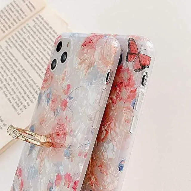 Alt view image 6 of 6 - Qokey Case for iPhone 8 Plus/ 7 Plus 5.5 inch Flower Cute Cover for Women Girls 360 Degree Rotating Ring Stand Kickstand Soft TPU Shockproof Rose Butterfly