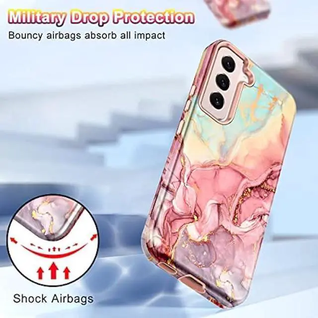 Alt view image 4 of 6 - Btscase for Samsung Galaxy S22+/S22 Plus 5G Case, Marble Pattern 3 in 1 Heavy Duty Shockproof Full Body Rugged Hard PC+Soft Silicone Drop Protective Women Girl Covers for S22+/S22 Plus, Rose Gold