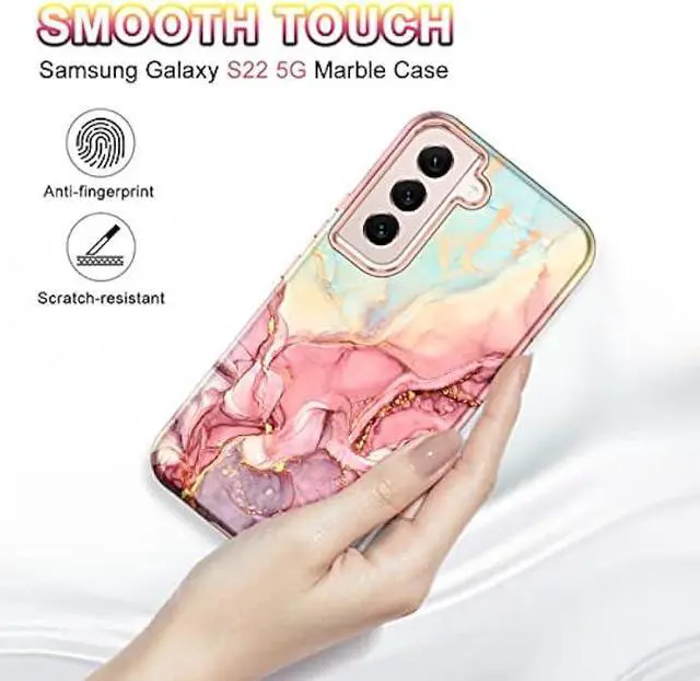 Alt view image 6 of 6 - Btscase for Samsung Galaxy S22 5G 6.1 Inch Case,Marble Pattern 3 in 1 Heavy Duty Shockproof Full Body Rugged Hard PC+Soft Silicone Drop Protective Women Girl Cover, Rose Gold
