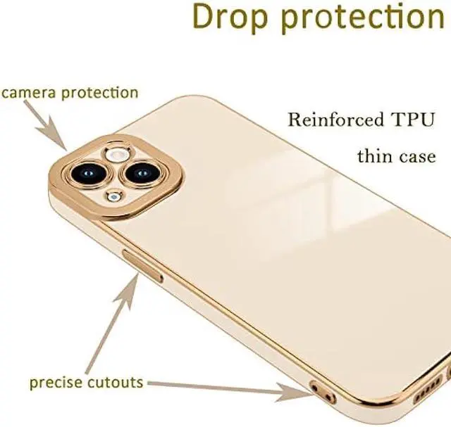 Alt view image 3 of 6 - Lafunda Compatible for iPhone 13 Case Cute, Luxury Golden Edge Electroplate Case for Women Girls, Full Camera Protection Shockproof Anti-Scratch Soft TPU Bumper Phone Case Cover for iPhone 13, White