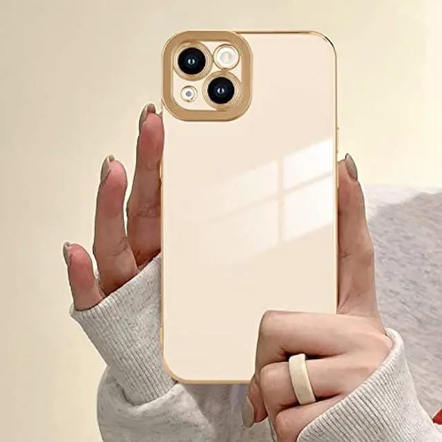 Alt view image 4 of 6 - Lafunda Compatible for iPhone 13 Case Cute, Luxury Golden Edge Electroplate Case for Women Girls, Full Camera Protection Shockproof Anti-Scratch Soft TPU Bumper Phone Case Cover for iPhone 13, White