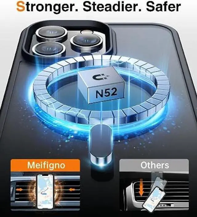 Alt view image 2 of 6 - Meifigno Magic Mag Series Designed for iPhone 12 Pro Max Case, [Military Grade Protection & Compatible with MagSafe], Translucent Matte Back with Aluminum Alloy Keys for iPhone 12 Pro Max 6.7, Black