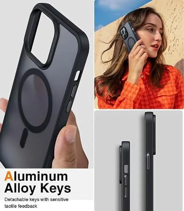 Alt view image 5 of 6 - Meifigno Magic Mag Series Designed for iPhone 12 Pro Max Case, [Military Grade Protection & Compatible with MagSafe], Translucent Matte Back with Aluminum Alloy Keys for iPhone 12 Pro Max 6.7, Black