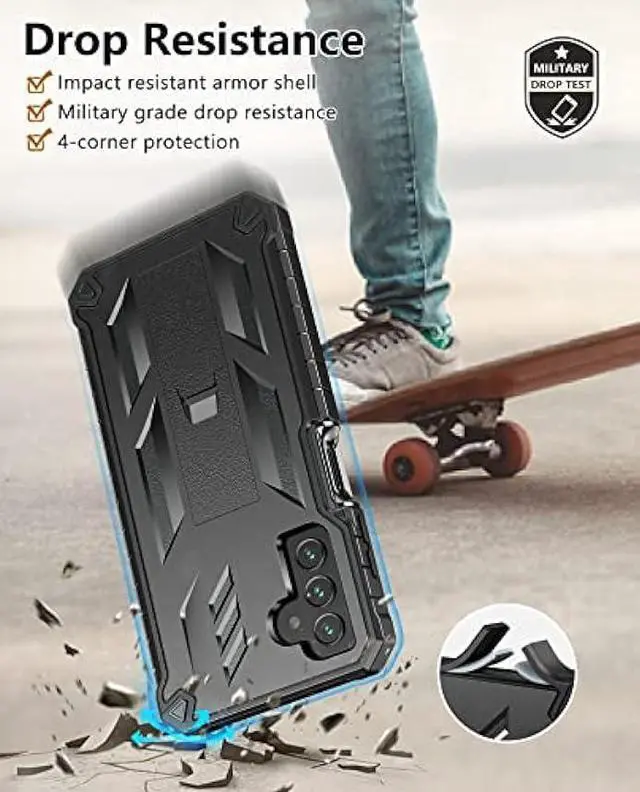 Alt view image 5 of 6 - for Samsung Galaxy A13 5G Case: TPU Soft Shock Proof Protection | Matte Textured Design Shell - Heavy Duty Military Grade Rugged Cell Phone Protective Cover with Kickstand for A13 5G (Black)