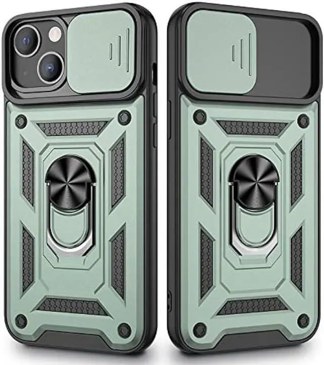 Main image of VEGO Compatible with iPhone 13 Kickstand Case, iPhone 13 Case with Slide Camera Cover, Built-in 360° Rotate Ring Stand Magnetic Cover Case for iPhone 13 6.1 inch 2021 - Green