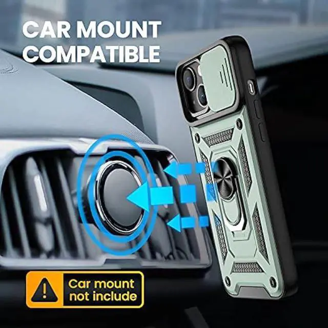 Alt view image 5 of 6 - VEGO Compatible with iPhone 13 Kickstand Case, iPhone 13 Case with Slide Camera Cover, Built-in 360° Rotate Ring Stand Magnetic Cover Case for iPhone 13 6.1 inch 2021 - Green