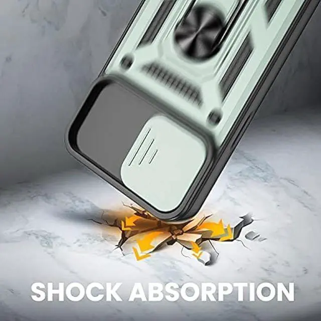 Alt view image 6 of 6 - VEGO Compatible with iPhone 13 Kickstand Case, iPhone 13 Case with Slide Camera Cover, Built-in 360° Rotate Ring Stand Magnetic Cover Case for iPhone 13 6.1 inch 2021 - Green