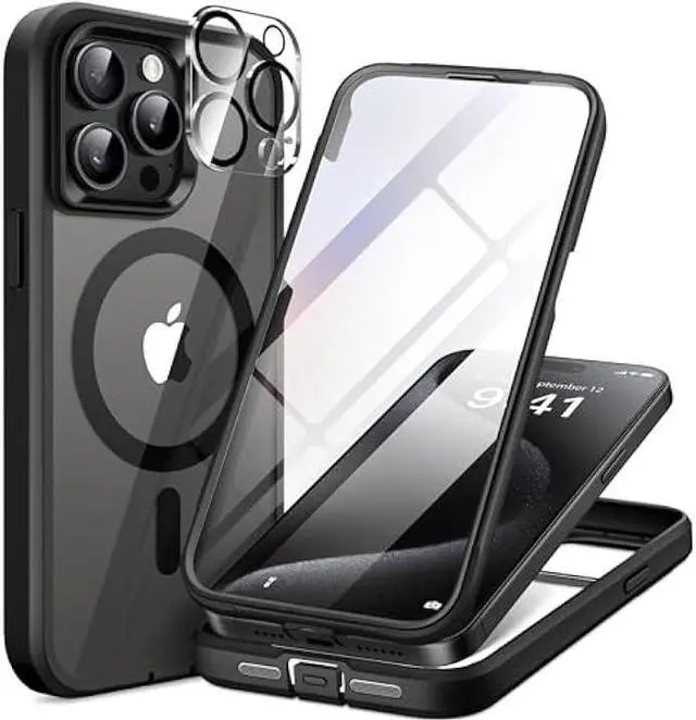 Main image of TIESZEN Magnetic for iPhone 15 Pro Max Case, [Dustproof Design] Shockproof Rugged Phone Case, Compatible with Magsafe, Built-in 9H Tempered Glass Screen Protector & 3X Camera Lens Protector, Black