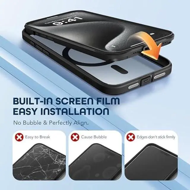 Alt view image 5 of 6 - TIESZEN Magnetic for iPhone 15 Pro Max Case, [Dustproof Design] Shockproof Rugged Phone Case, Compatible with Magsafe, Built-in 9H Tempered Glass Screen Protector & 3X Camera Lens Protector, Black