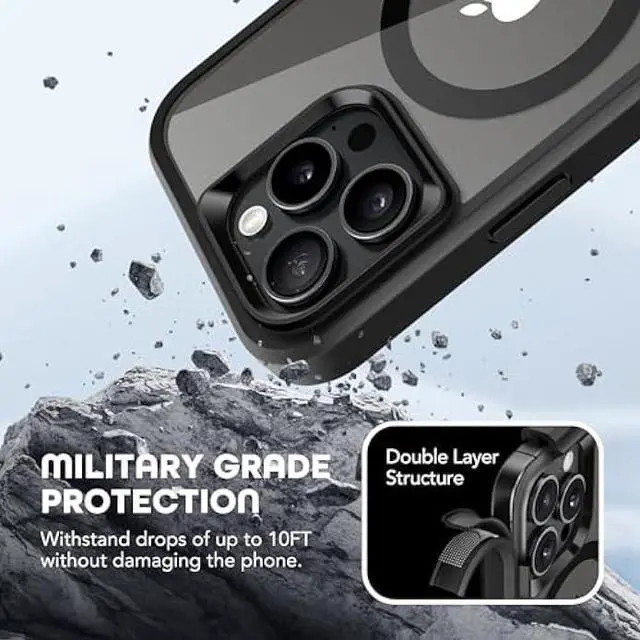Alt view image 6 of 6 - TIESZEN Magnetic for iPhone 15 Pro Max Case, [Dustproof Design] Shockproof Rugged Phone Case, Compatible with Magsafe, Built-in 9H Tempered Glass Screen Protector & 3X Camera Lens Protector, Black
