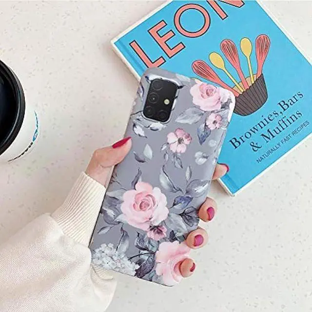 Alt view image 2 of 6 - Samsung Galaxy A51 Phone Case for Women Girls,YeLoveHaw Soft Slim Fit Full-around Protective Cute Case Cover with Floral Purple Gray Leaves Pattern for Samsung GalaxyA51 (NOT Fit A51 5G)(Pink Flowers)