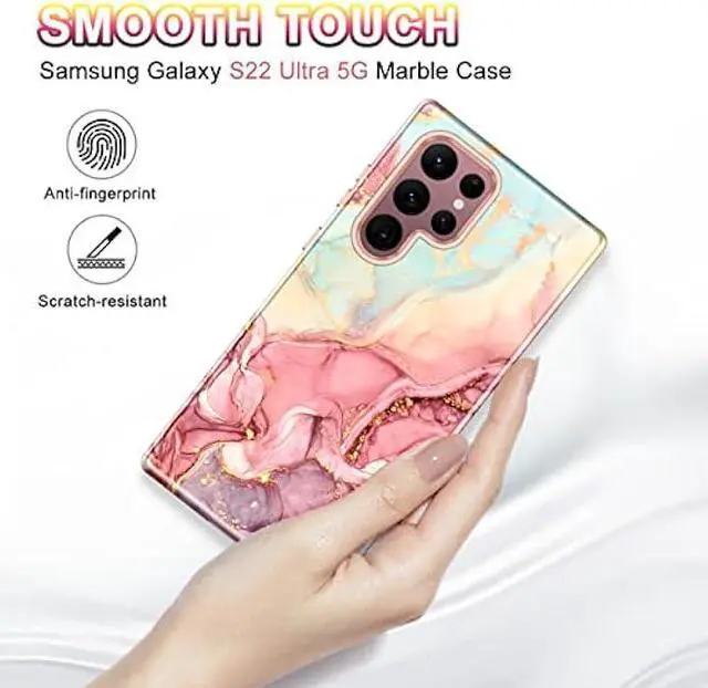 Alt view image 6 of 6 - Btscase Case for Samsung Galaxy S22 Ultra 5G , Marble Pattern 3 in 1 Heavy Duty Shockproof Full Body Rugged Hard PC+Soft Silicone Drop Protective Women Girl Covers , Rose Gold