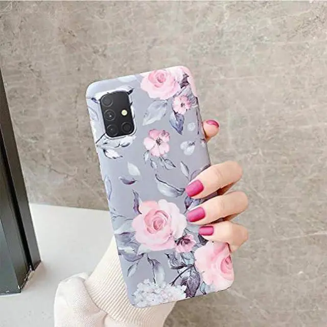 Alt view image 4 of 6 - Samsung Galaxy A51 Phone Case for Women Girls,YeLoveHaw Soft Slim Fit Full-around Protective Cute Case Cover with Floral Purple Gray Leaves Pattern for Samsung GalaxyA51 (NOT Fit A51 5G)(Pink Flowers)