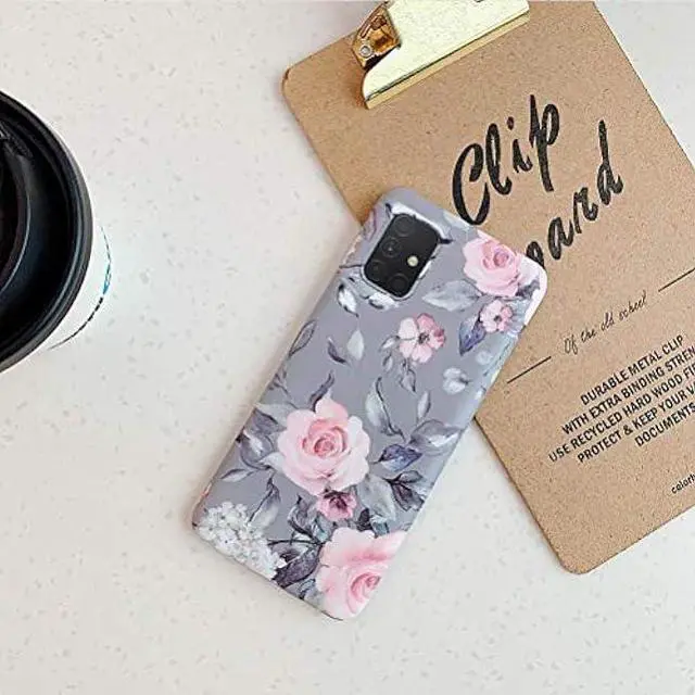 Alt view image 5 of 6 - Samsung Galaxy A51 Phone Case for Women Girls,YeLoveHaw Soft Slim Fit Full-around Protective Cute Case Cover with Floral Purple Gray Leaves Pattern for Samsung GalaxyA51 (NOT Fit A51 5G)(Pink Flowers)