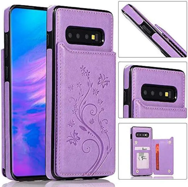 Alt view image 3 of 7 - Phone Case for Samsung Galaxy S10 Plus with Tempered Glass Screen Protector and Card Holder Wallet Cover Stand Flip Leather Cell Accessories Glaxay S10+ 10S S 10 10plus S10plus Cases Women Girl Purple