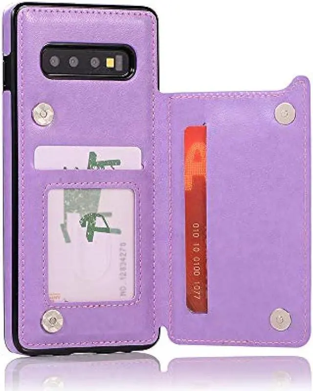 Alt view image 5 of 7 - Phone Case for Samsung Galaxy S10 Plus with Tempered Glass Screen Protector and Card Holder Wallet Cover Stand Flip Leather Cell Accessories Glaxay S10+ 10S S 10 10plus S10plus Cases Women Girl Purple