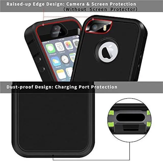 Alt view image 2 of 6 - ACAGET iPhone SE 2016 Heavy Duty Protective Armor Shock-Absorbing Dual Layer Rubber TPU + PC Cover Non-Slip Bumper Phone Cases for iPhone 5S/5 Black