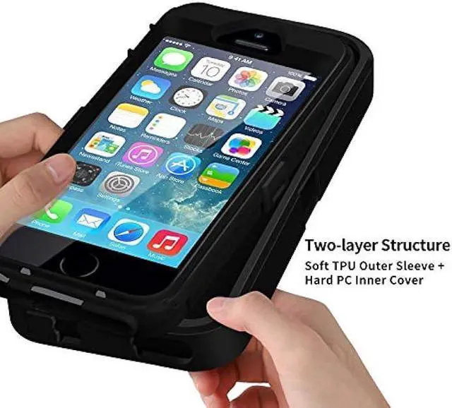 Alt view image 3 of 6 - ACAGET iPhone SE 2016 Heavy Duty Protective Armor Shock-Absorbing Dual Layer Rubber TPU + PC Cover Non-Slip Bumper Phone Cases for iPhone 5S/5 Black
