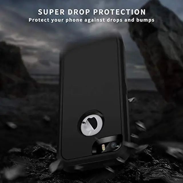 Alt view image 4 of 6 - ACAGET iPhone SE 2016 Heavy Duty Protective Armor Shock-Absorbing Dual Layer Rubber TPU + PC Cover Non-Slip Bumper Phone Cases for iPhone 5S/5 Black