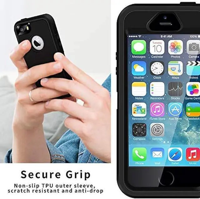 Alt view image 5 of 6 - ACAGET iPhone SE 2016 Heavy Duty Protective Armor Shock-Absorbing Dual Layer Rubber TPU + PC Cover Non-Slip Bumper Phone Cases for iPhone 5S/5 Black