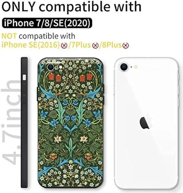 Alt view image 2 of 6 - Compatible with iPhone SE (2020)Case/ SE (2022)Case/iPhone 7 case/iPhone 8 case Cute Art Silicone Case with Design for Women Green Blooming Flower with Screen Protector (Blackthorn by William Morris)