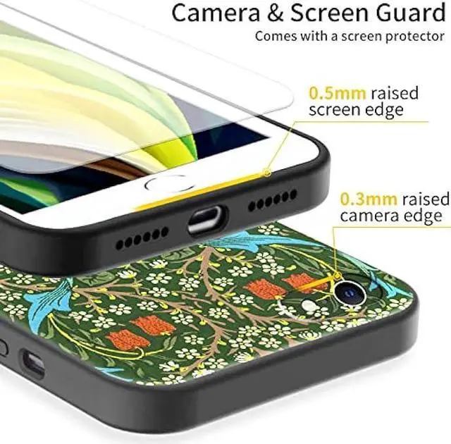 Alt view image 3 of 6 - Compatible with iPhone SE (2020)Case/ SE (2022)Case/iPhone 7 case/iPhone 8 case Cute Art Silicone Case with Design for Women Green Blooming Flower with Screen Protector (Blackthorn by William Morris)