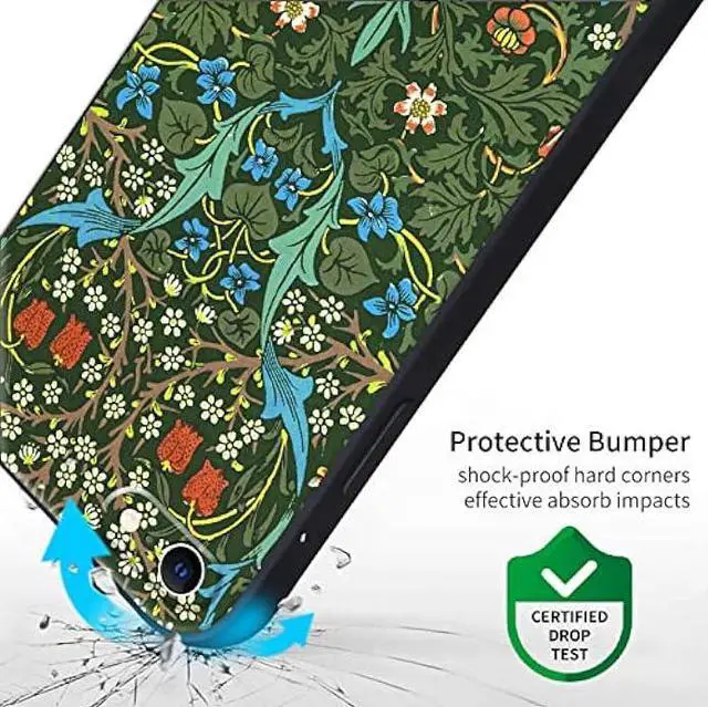 Alt view image 4 of 6 - Compatible with iPhone SE (2020)Case/ SE (2022)Case/iPhone 7 case/iPhone 8 case Cute Art Silicone Case with Design for Women Green Blooming Flower with Screen Protector (Blackthorn by William Morris)
