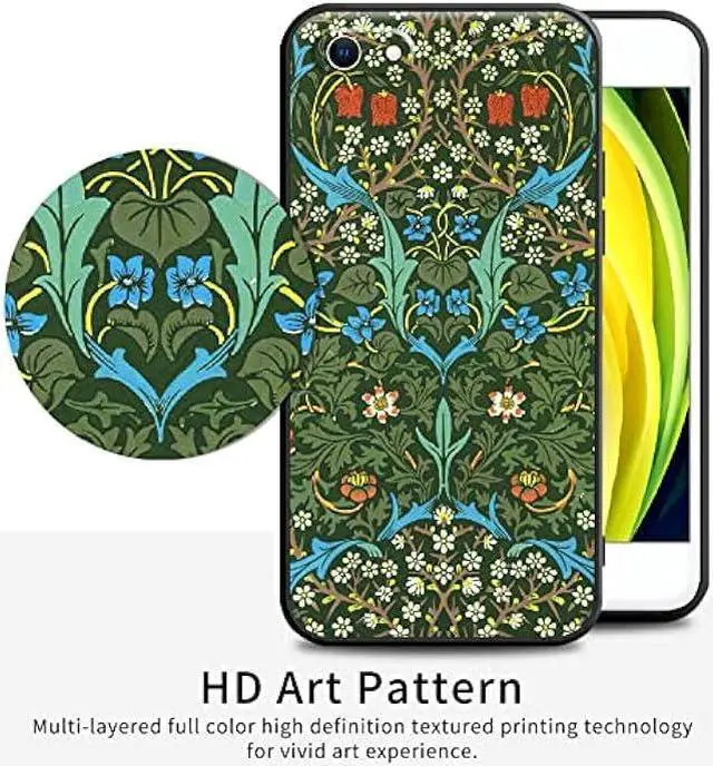 Alt view image 5 of 6 - Compatible with iPhone SE (2020)Case/ SE (2022)Case/iPhone 7 case/iPhone 8 case Cute Art Silicone Case with Design for Women Green Blooming Flower with Screen Protector (Blackthorn by William Morris)