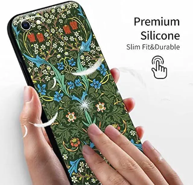 Alt view image 6 of 6 - Compatible with iPhone SE (2020)Case/ SE (2022)Case/iPhone 7 case/iPhone 8 case Cute Art Silicone Case with Design for Women Green Blooming Flower with Screen Protector (Blackthorn by William Morris)