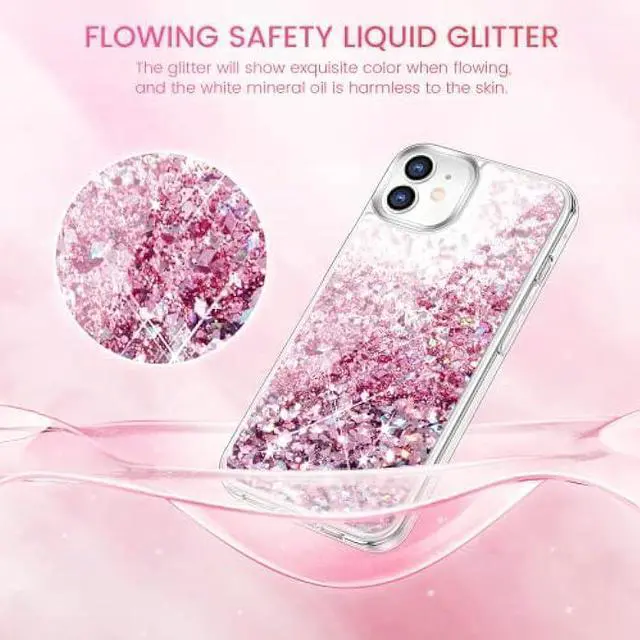Alt view image 4 of 6 - Caka Glitter Phone Case Girly Girls Women Bling Liquid Sparkle Fashion Moving Quicksand Pink Case for iPhone 12 12 Pro (6.1 inches) (Rose Gold)
