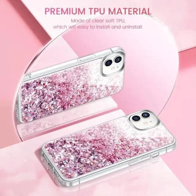 Alt view image 5 of 6 - Caka Glitter Phone Case Girly Girls Women Bling Liquid Sparkle Fashion Moving Quicksand Pink Case for iPhone 12 12 Pro (6.1 inches) (Rose Gold)