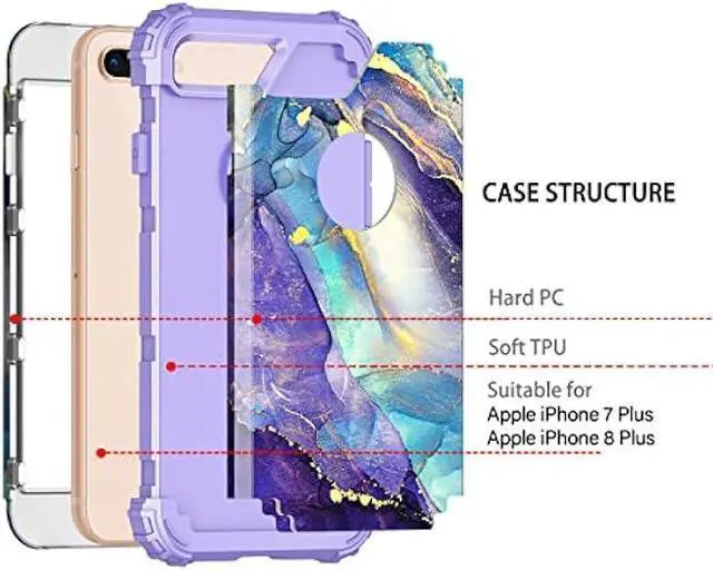Alt view image 3 of 6 - Rancase for iPhone 8 Plus Case,iPhone 7 Plus Case,Three Layer Heavy Duty Shockproof Protection Hard Plastic Bumper +Soft Silicone Rubber Protective Case for Apple iPhone 8 Plus/7 Plus,Purple