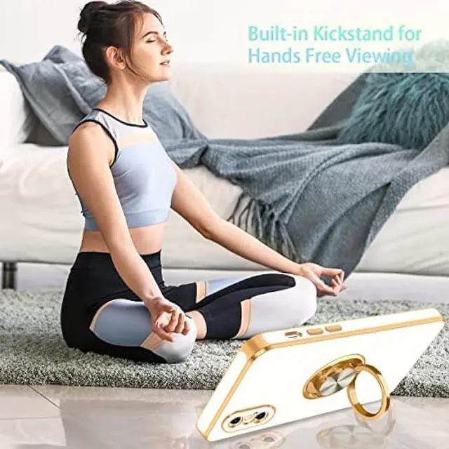 Alt view image 4 of 7 - Fingic iPhone Xs Case with Ring,iPhone X Case 360°Stand Holder Slim Lightweight Kickstand Magnetic Car Mount for Girls Boy Antiscratch Military Grade Protective Phone Case for iPhone X/XS,5.8,White