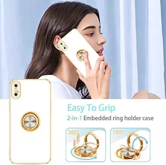 Alt view image 5 of 7 - Fingic iPhone Xs Case with Ring,iPhone X Case 360°Stand Holder Slim Lightweight Kickstand Magnetic Car Mount for Girls Boy Antiscratch Military Grade Protective Phone Case for iPhone X/XS,5.8,White