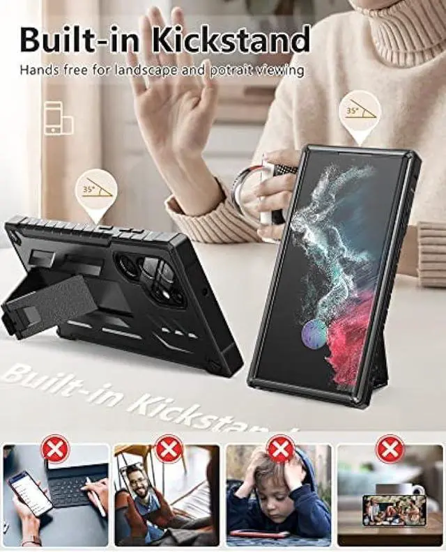 Alt view image 5 of 6 - FNTCASE for Samsung Galaxy S22 Ultra Case: Built-in Screen Protector & Kickstand Full-Body Dual Layer Rugged Military Grade Shockproof Protection Heavy Duty Protective Phone Cover 5G-Black