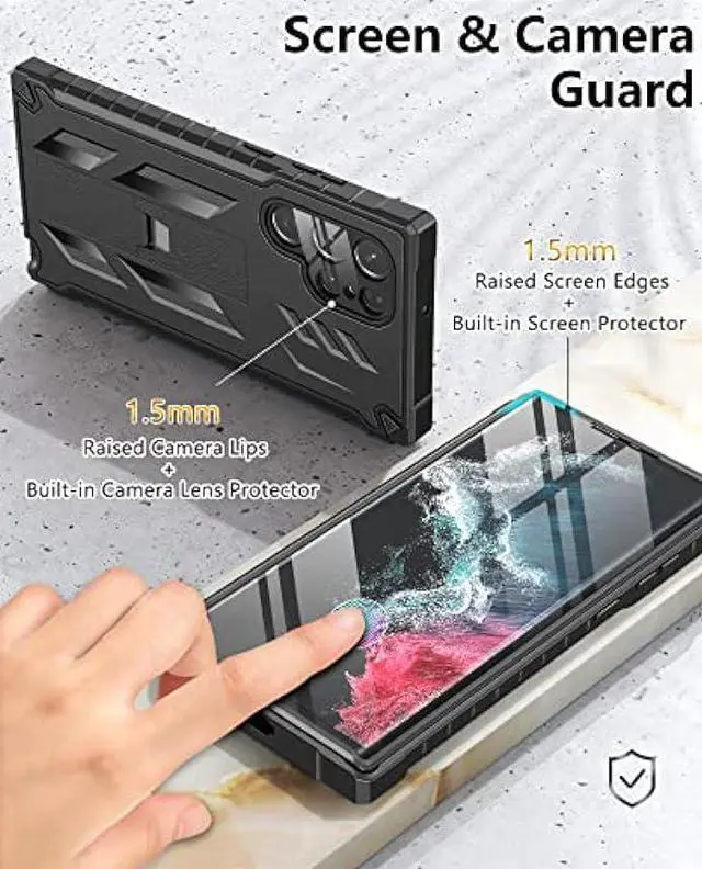 Alt view image 6 of 6 - FNTCASE for Samsung Galaxy S22 Ultra Case: Built-in Screen Protector & Kickstand Full-Body Dual Layer Rugged Military Grade Shockproof Protection Heavy Duty Protective Phone Cover 5G-Black
