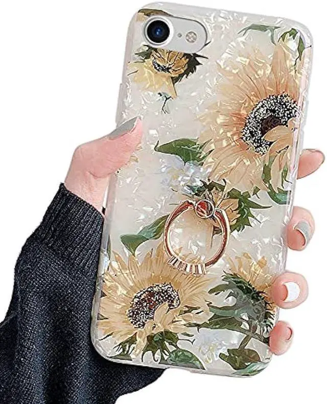 Alt view image 2 of 6 - Qokey Compatible with iPhone SE Case 2022/2020,iPhone 8 Case,iPhone 7 Case 4.7 inch Flower Cute Fashion Cover for Women Girls 360 Degree Rotating Ring Kickstand Soft TPU Shockproof Cover Sunflowers