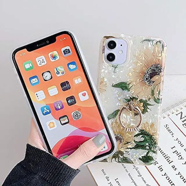 Alt view image 4 of 6 - Qokey Compatible with iPhone SE Case 2022/2020,iPhone 8 Case,iPhone 7 Case 4.7 inch Flower Cute Fashion Cover for Women Girls 360 Degree Rotating Ring Kickstand Soft TPU Shockproof Cover Sunflowers