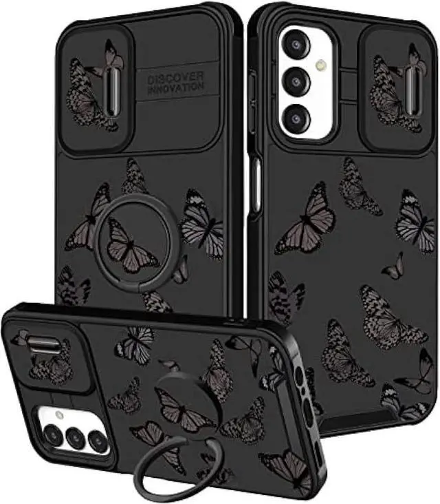 Main image of Funermei (2in1 for Samsung Galaxy A13 5G Case for Women Butterfly Cute Girls Phone Cover Girly Pretty Aesthetic Black Butterfly Design with Camera Cover and Ring Stand Funda for Samsung A13 5G Case