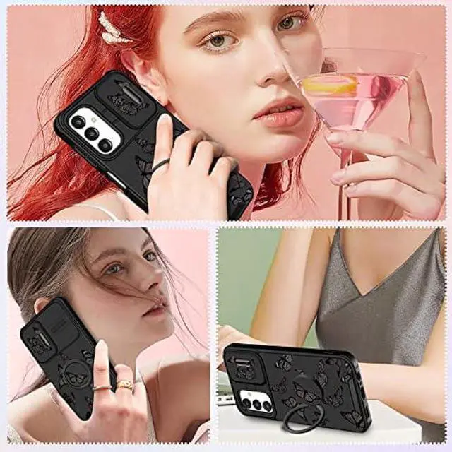 Alt view image 5 of 6 - Funermei (2in1 for Samsung Galaxy A13 5G Case for Women Butterfly Cute Girls Phone Cover Girly Pretty Aesthetic Black Butterfly Design with Camera Cover and Ring Stand Funda for Samsung A13 5G Case