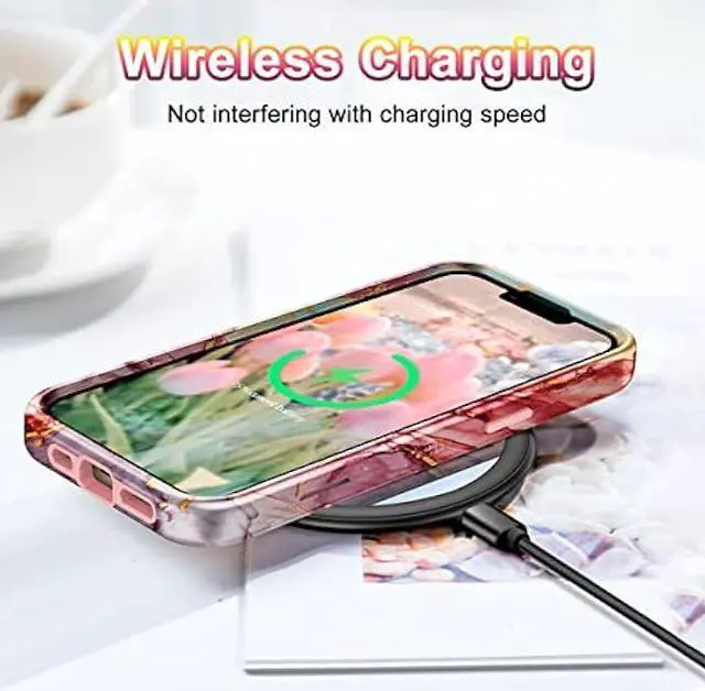Alt view image 5 of 6 - Btscase Compatible with iPhone 13 Pro Max Case 6.7 Inch 2021,Marble Pattern 3 in 1 Heavy Duty Shockproof Full Body Rugged Hard PC+Soft Silicone Drop Protective Women Girl Phone Cases, Rose Gold