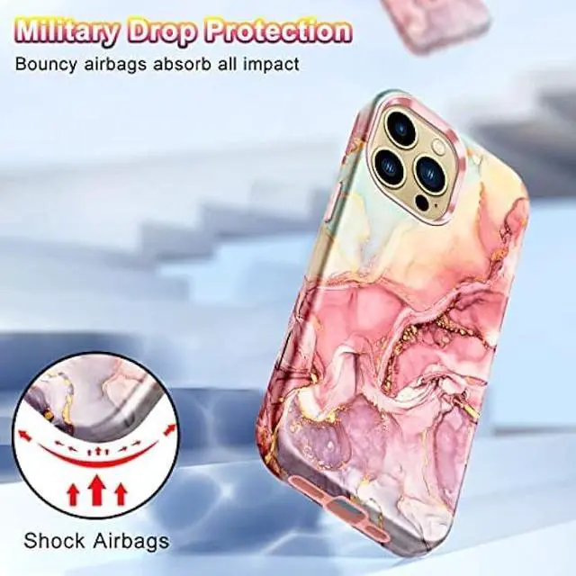Alt view image 4 of 6 - Btscase Compatible with iPhone 13 Pro Max Case 6.7 Inch 2021,Marble Pattern 3 in 1 Heavy Duty Shockproof Full Body Rugged Hard PC+Soft Silicone Drop Protective Women Girl Phone Cases, Rose Gold