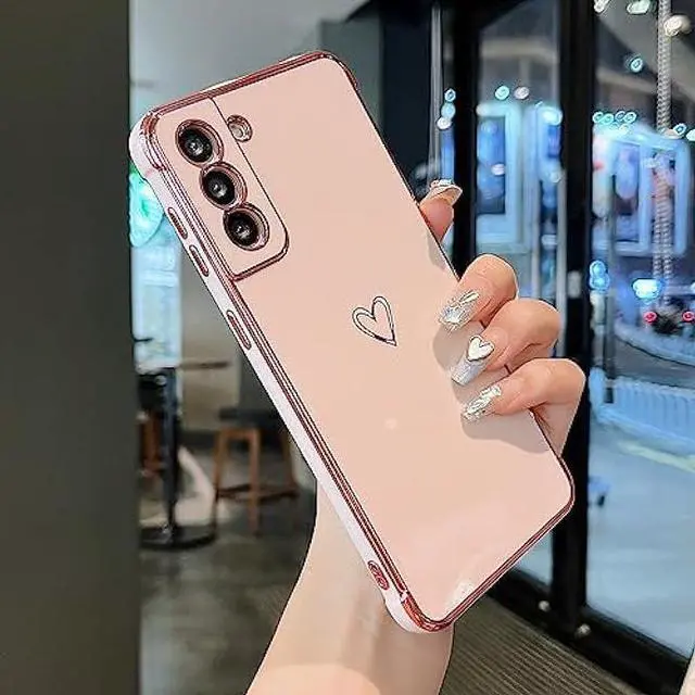 Main image of ZTOFERA Designed for Samsung Galaxy S21 Plus 5G Case,Cute Plating Edge Love Hearts Pattern with Camera Lens Protection Phone Cover for Girls Women,Pink