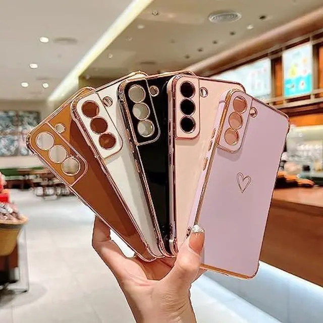 Alt view image 5 of 5 - ZTOFERA Designed for Samsung Galaxy S21 Plus 5G Case,Cute Plating Edge Love Hearts Pattern with Camera Lens Protection Phone Cover for Girls Women,Pink