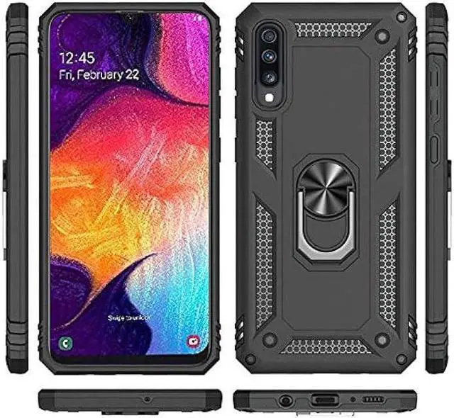 Alt view image 3 of 7 - TJS Compatible with Samsung Galaxy A50 2019 Case, with Tempered Glass Screen Protector Metal Ring Magnetic Support Kickstand Heavy Duty Drop Protector Phone Case Cover (Purple)