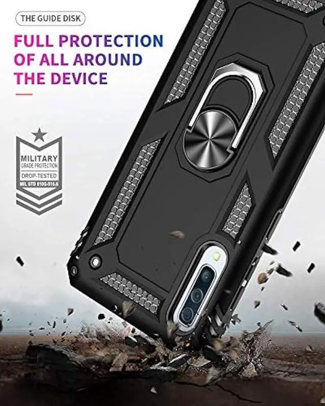 Alt view image 4 of 7 - TJS Compatible with Samsung Galaxy A50 2019 Case, with Tempered Glass Screen Protector Metal Ring Magnetic Support Kickstand Heavy Duty Drop Protector Phone Case Cover (Purple)