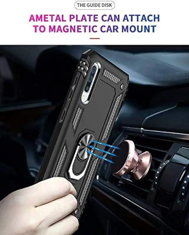 Alt view image 5 of 7 - TJS Compatible with Samsung Galaxy A50 2019 Case, with Tempered Glass Screen Protector Metal Ring Magnetic Support Kickstand Heavy Duty Drop Protector Phone Case Cover (Purple)