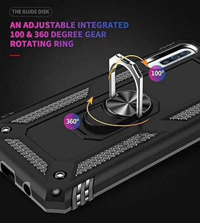 Alt view image 7 of 7 - TJS Compatible with Samsung Galaxy A50 2019 Case, with Tempered Glass Screen Protector Metal Ring Magnetic Support Kickstand Heavy Duty Drop Protector Phone Case Cover (Purple)