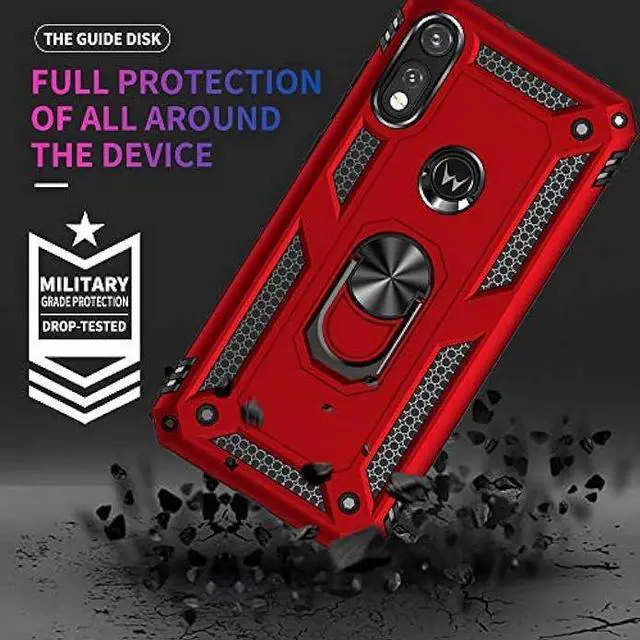 Alt view image 2 of 6 - for Moto E Phone Case, Moto E Case with HD Screen Protector, Military Grade Protective Cases with Ring for Moto E 2020 (Red)