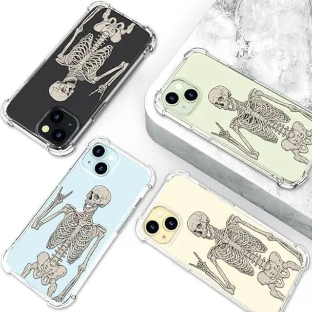 Alt view image 3 of 6 - Hungo Compatible with iPhone 15 Plus Case Skull Skeleton Cute Clear with Design, Girly for Women Girls Floral Transparent Case Compatible with iPhone 15 Plus Skull Skeleton